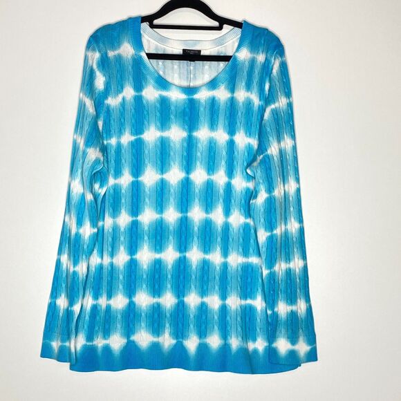 New Talbots Plus Linear Tie Dye Cable Knit Sweater Women's Size 1X - Picture 1 of 6